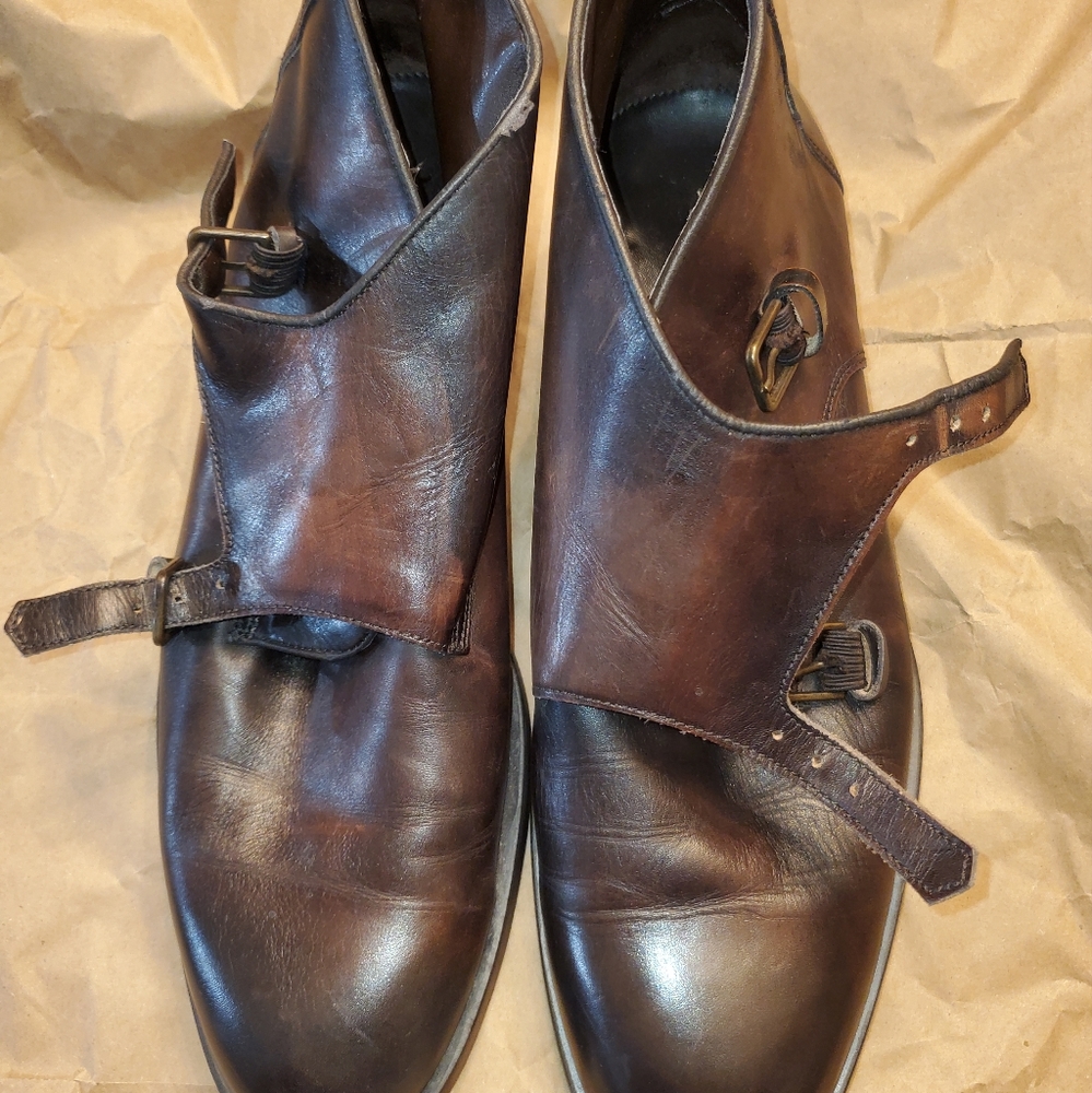 ZARA Men's Leather Buckle Booties Shoes.Size 44 EU. Brown